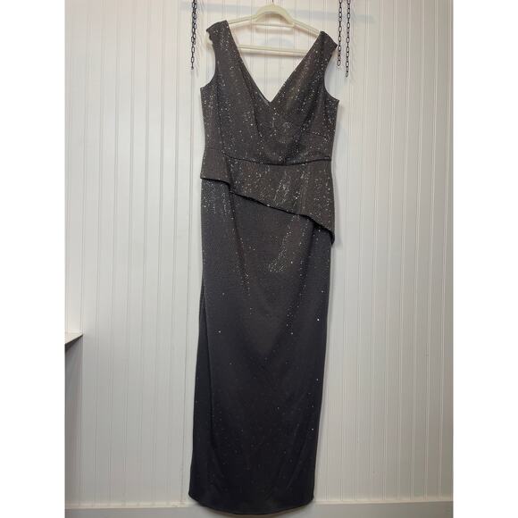 Montage by Mon Cheri M536 Charcoal Beaded Peplum Evening Gown Plus Size 16 - Picture 2 of 10